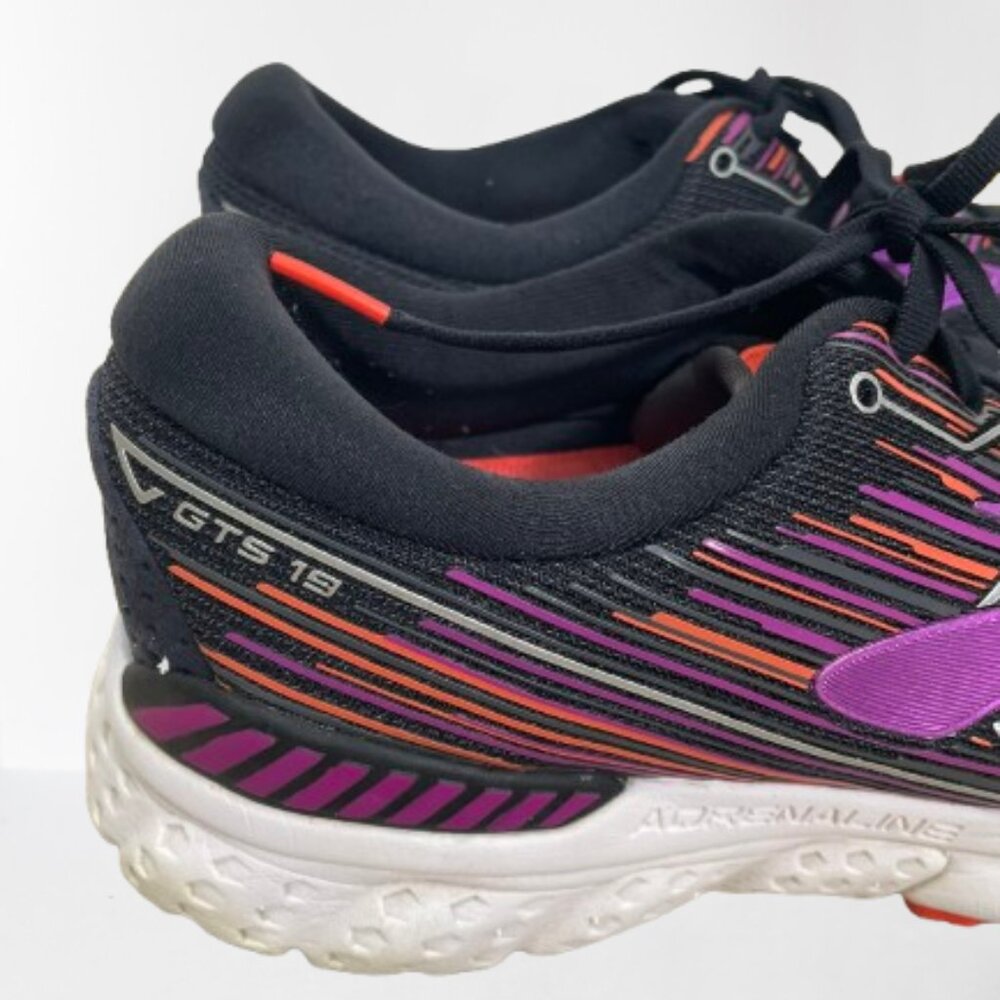 Brooks Adrenaline GTS 19 Women's Running Shoes Black/Purple/Orange Size 12 - Picture 5 of 9
